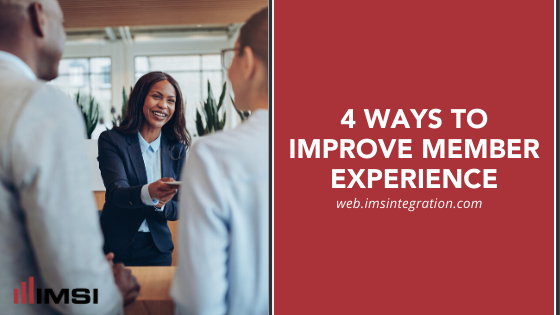 Woman greeting two customers, title 4 Ways to Improve Member Experience